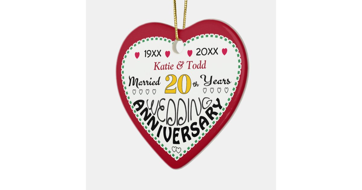 20th Anniversary Gift Heart Shaped Christmas Ceramic Ornament | Zazzle