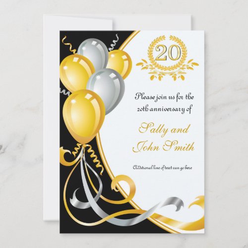 20th Anniversary Gold  Silver Birthday Invitation