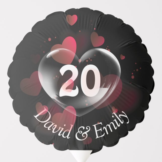 20th Anniversary Heart Bubble With Red Hearts Balloon (Front)