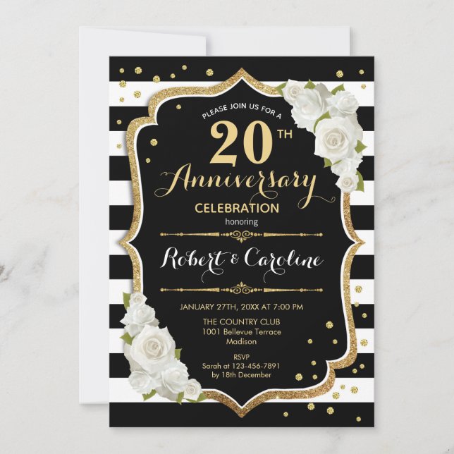 20th Anniversary Invitation - Black White Gold (Front)