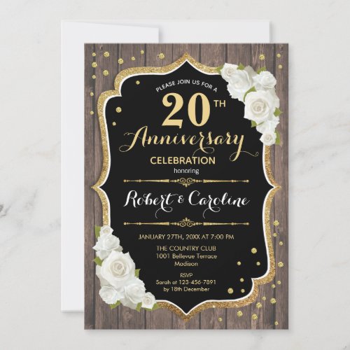 20th Anniversary Invitation _ Rustic Wood Gold