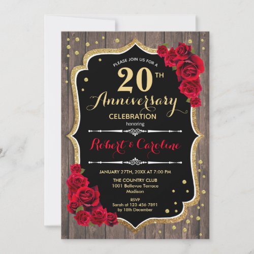 20th Anniversary Invitation _ Wood Red Gold