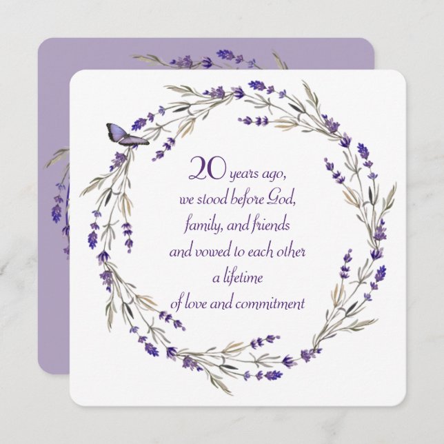 20th Anniversary Lavender Wreath Invitation (Front/Back)
