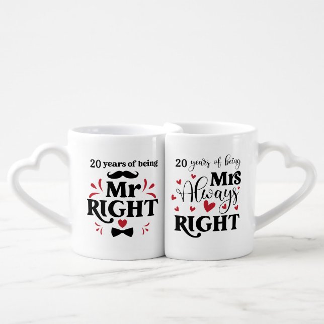 20th Anniversary Mr Right & Mrs Always Right Coffee Mug Set (Front Nesting)