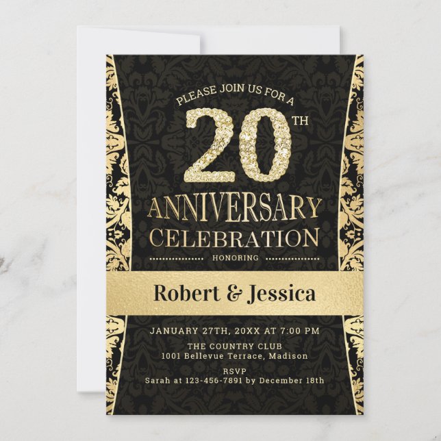 20th Anniversary Party - Gold Black Invitation (Front)