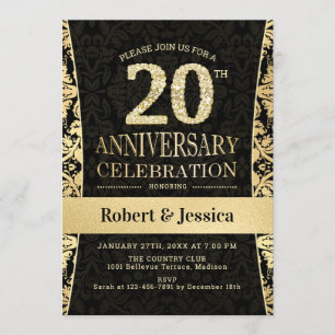 20th Anniversary Party - Gold Black Invitation