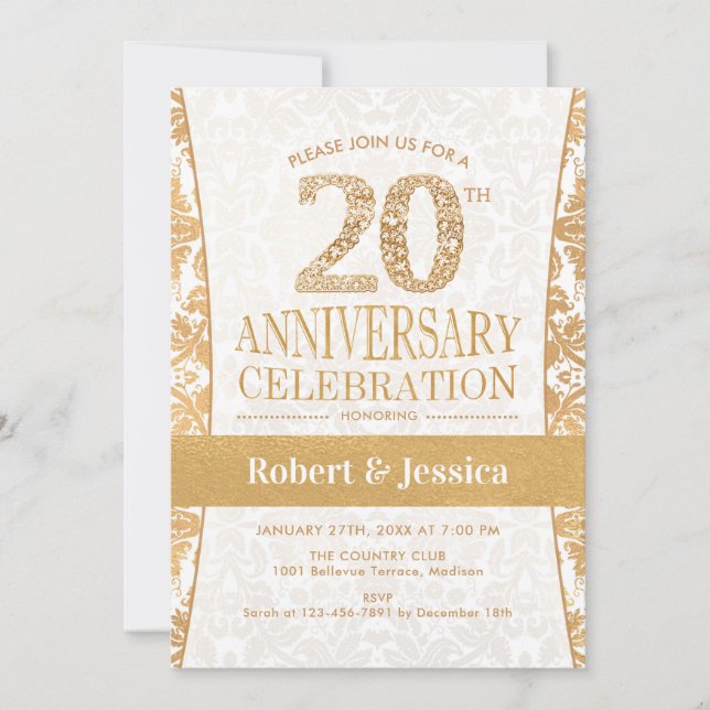 20th Anniversary Party - Gold White Invitation (Front)