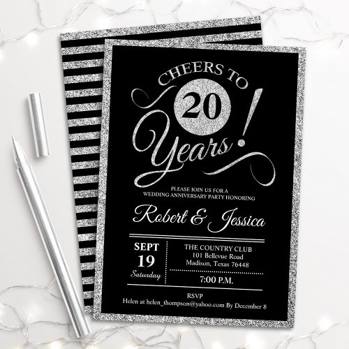20th Anniversary Party _ Silver Black Invitation