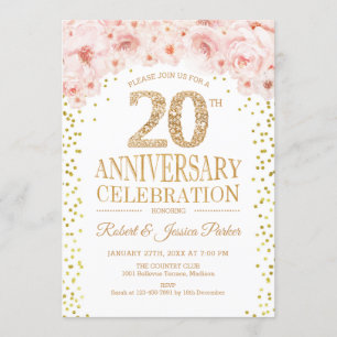 20th Anniversary Party - White Gold Invitation