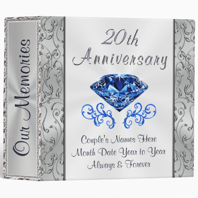 20th Anniversary Photo Album Binder, Platinum 3 Ring Binder (Front/Spine)