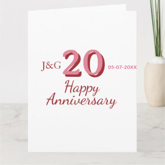 20th anniversary pink name date monogram bold card