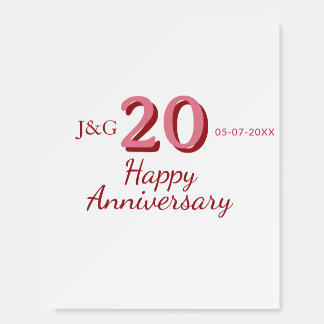 20th anniversary pink name date monogram bold foam board