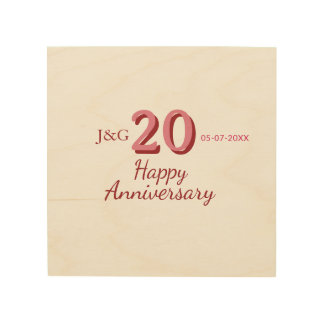 20th anniversary pink name date monogram bold wood wall art