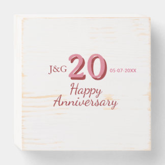 20th anniversary pink name date monogram bold wooden box sign