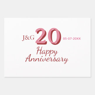 20th anniversary pink name date monogram bold wrapping paper sheets