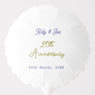 20th anniversary purple gold name date elegant balloon