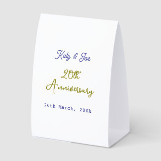 20th anniversary purple gold name date elegant paper table tent