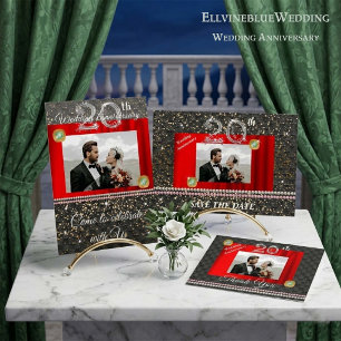 20th Anniversary Save the Date Photo & Silver Invitation