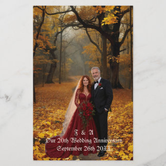 20th Anniversary Wedding Couple Photo Autumn Stationery