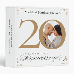 20th Anniversary White Gold Calligraphy Custom 3 Ring Binder