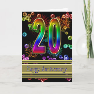 20th anniversary with fireworks and bubbles card