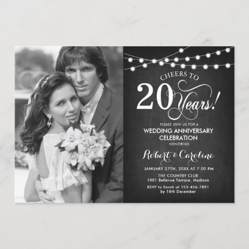 20th Anniversary with Photo _ Chalkboard and White Invitation