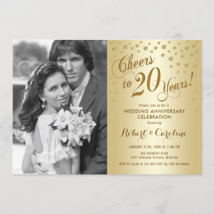 20th Anniversary with Photo - Gold Invitation