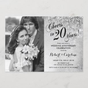20th Anniversary with Photo - Silver Invitation
