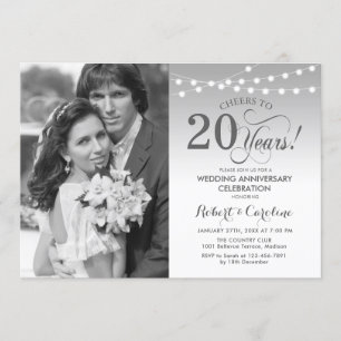 20th Anniversary with Photo - Silver White Invitation