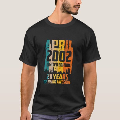 20th Birthday 20 Years Awesome Since April 2002 Vi T_Shirt
