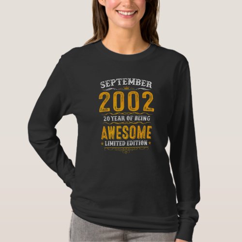 20th Birthday  20 Years Old Awesome Since Septembe T_Shirt