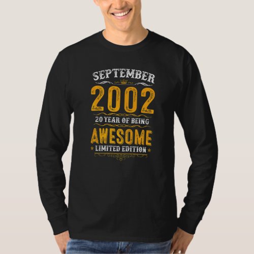 20th Birthday  20 Years Old Awesome Since Septembe T_Shirt