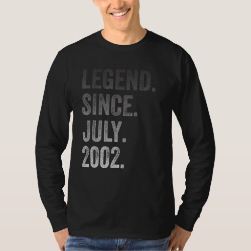 20th Birthday  20 Years Old Legend Since July 2002 T_Shirt