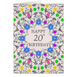 20th Birthday Abstract Flowers  Cards