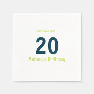 20th birthday add name green pastel gray bold retr napkins
