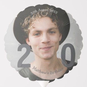 20th birthday add name photo date man blue white s balloon