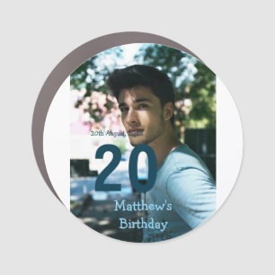 20th birthday add name photo date man blue white s car magnet