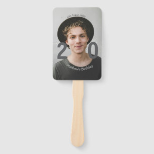 20th birthday add name photo date man blue white s hand fan