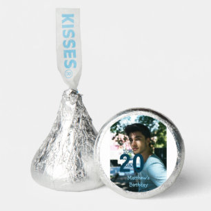 20th birthday add name photo date man blue white s hershey®'s kisses®