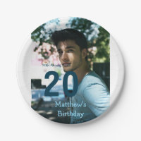 20th birthday add name photo date man blue white s