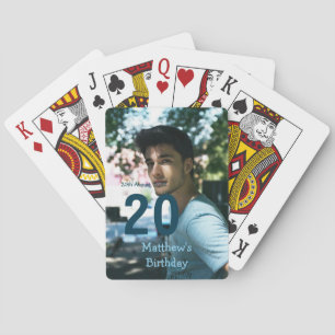 20th birthday add name photo date man blue white s poker cards