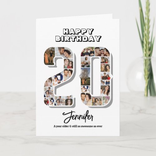 20th Birthday Anniversary Number 20 Photo Collage Card