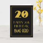 [ Thumbnail: 20th Birthday ~ Art Deco Inspired Look "20" & Name Card ]