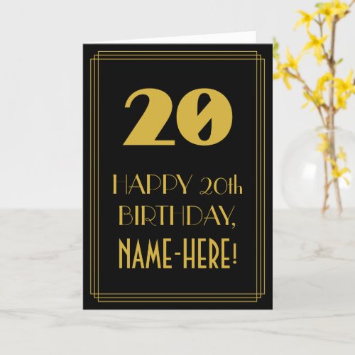 20th Birthday  Art Deco Inspired Look 20  Name Card