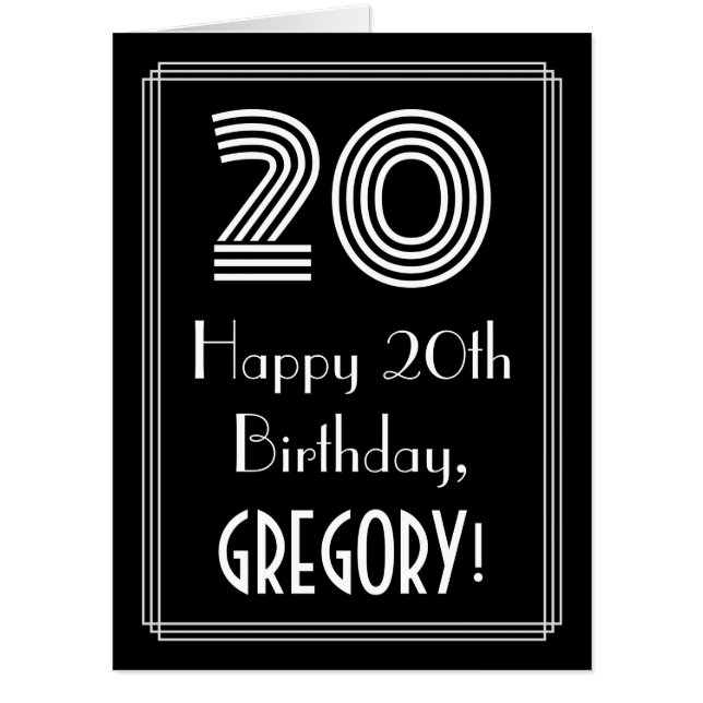 20th Birthday — Art Deco Inspired Look “20” + Name Card (Front)