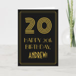 [ Thumbnail: 20th Birthday: Art Deco Inspired Look "20" & Name Card ]