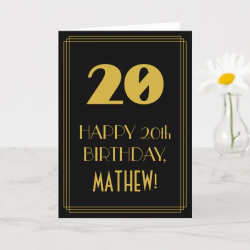 20th Birthday  Art Deco Inspired Look 20  Name Card