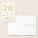 [ Thumbnail: 20th Birthday - Art Deco Inspired Look "20" & Name Foil Card ]