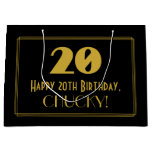[ Thumbnail: 20th Birthday — Art Deco Inspired Look "20" & Name Gift Bag ]