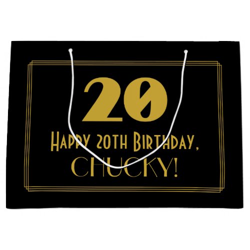 20th Birthday  Art Deco Inspired Look 20  Name Large Gift Bag
